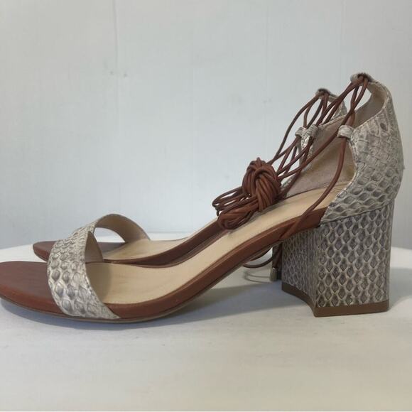 Alexandre Birman Snakeskin Leather Open Toe Strappy Block Heel Shoes Sandal 6.5 - Picture 7 of 13
